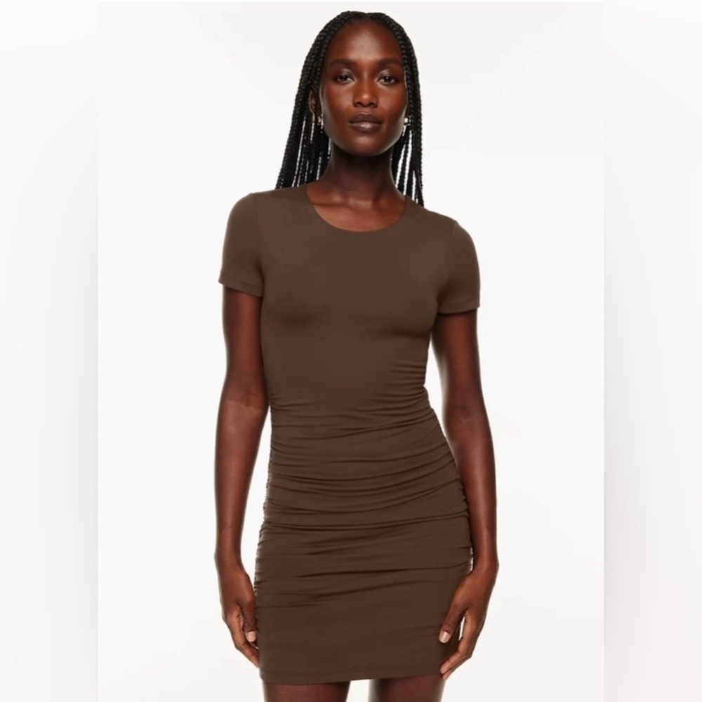 Babaton Countour Chocolate Brown Rouched Dress